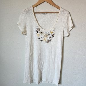 Caslon Sheer Short Sleeve T-Shirt w/Beaded Flowers